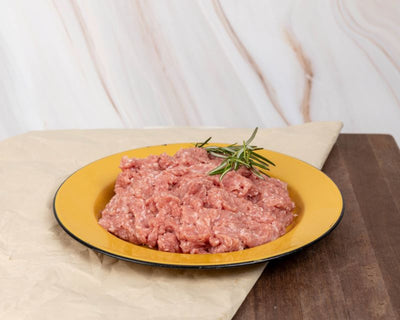 Minced free range pork on plate